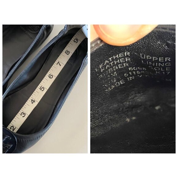 Tory Burch Minnie Travel Leather Ballet Flats 6.5 Black Logo Napa Rubber Sole - Picture 9 of 16